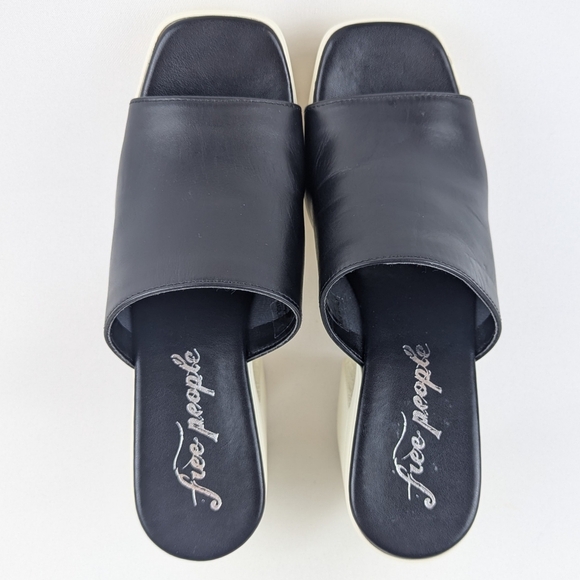 Free People Zoe Platform Sandal Leather Chunky Heel Black White 8 EU38 NWOB - Picture 12 of 14